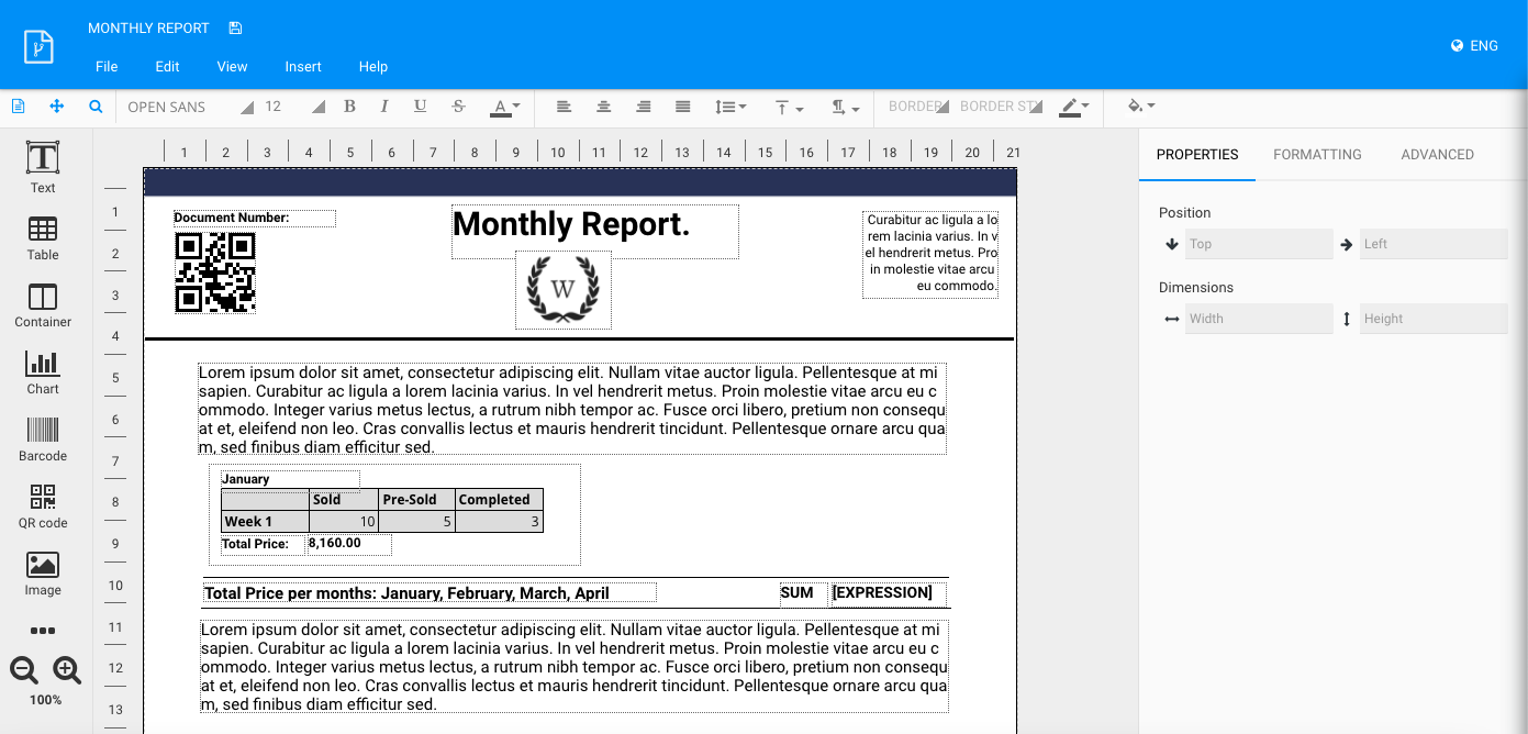 Screenshot of PDF Generator API editor